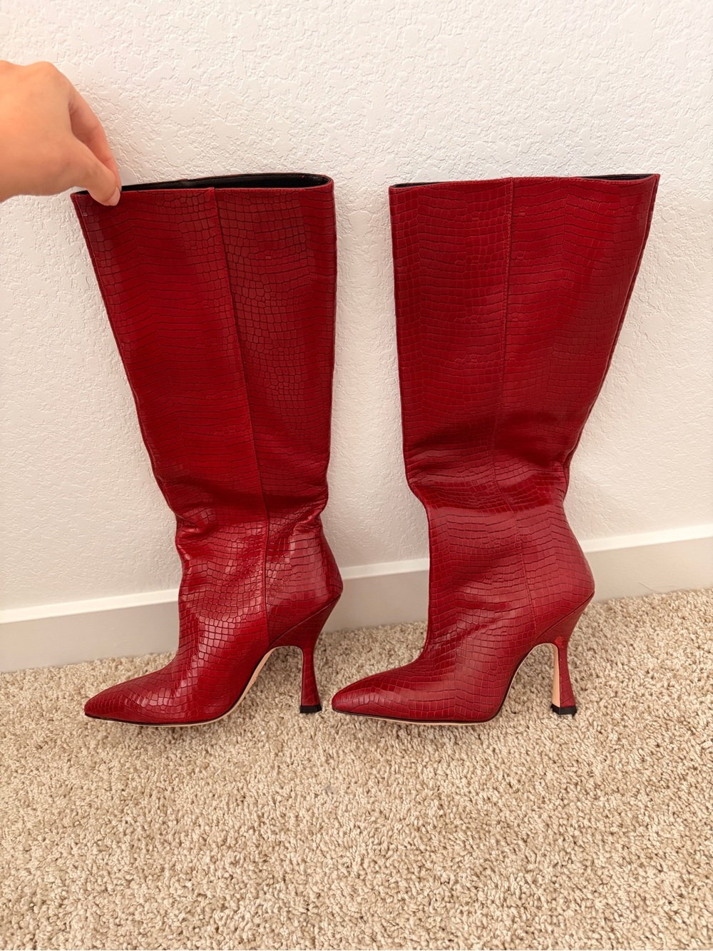 Stuart Weitzman Red Croc-Embossed Knee High Parton Boot sz 7 - Picture 7 of 13
